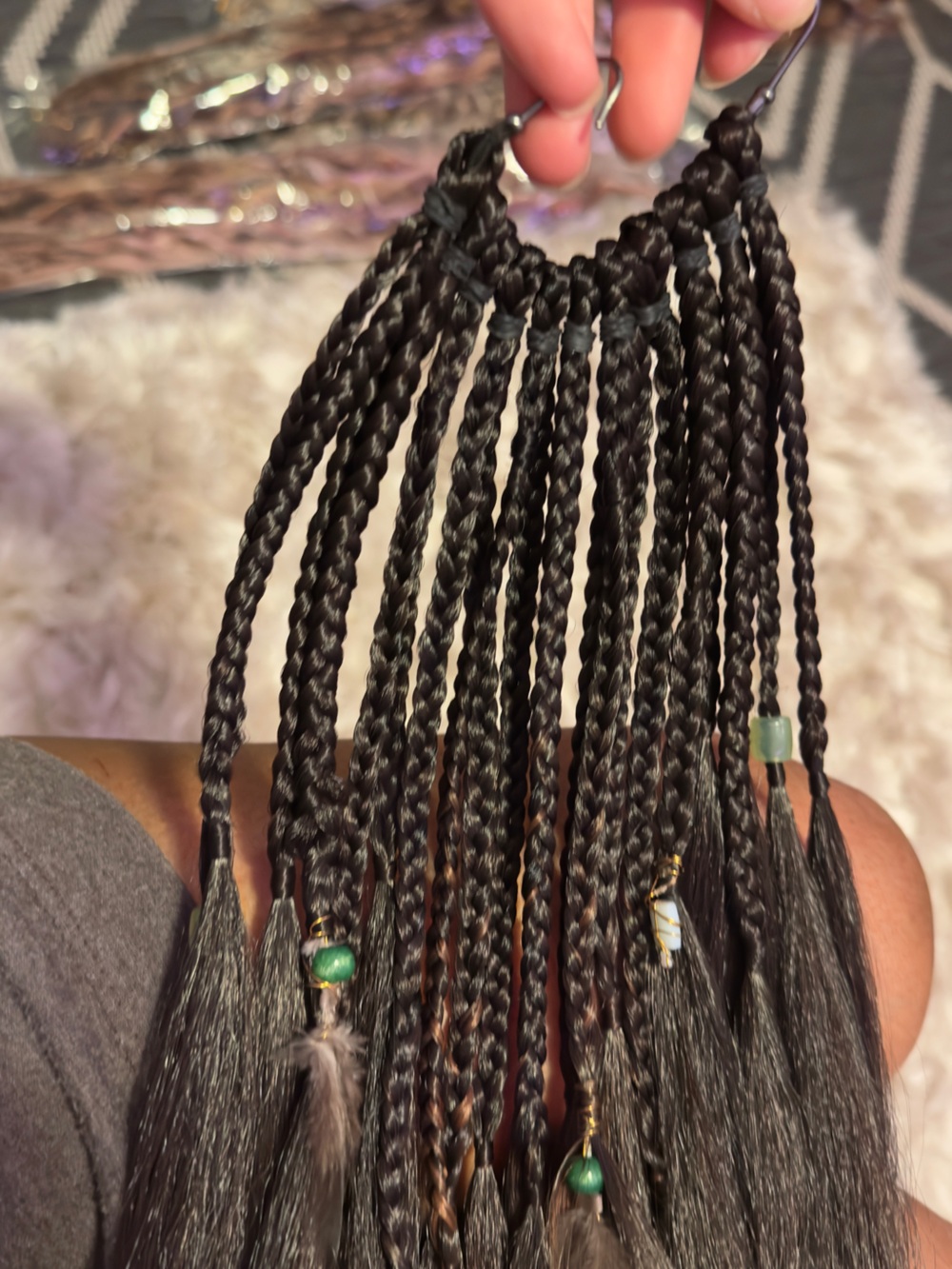Boho Braided Feather Hair Extensions - Brown Black Blend - Picture 13 of 15